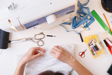 Image showing Photo girl with sewing accessories