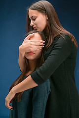 Image showing Portrait of two beautiful twin young women