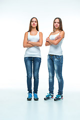 Image showing Portrait of two beautiful twin young women