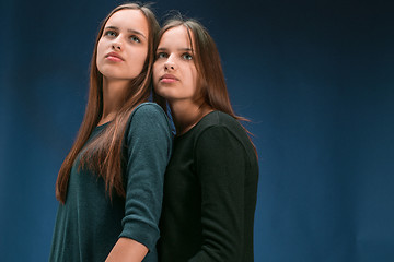 Image showing Portrait of two beautiful twin young women