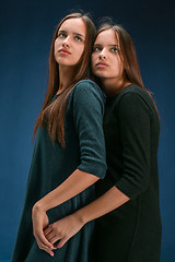 Image showing Portrait of two beautiful twin young women