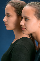 Image showing Portrait of two beautiful twin young women