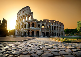 Image showing Colosseum and yellow sky