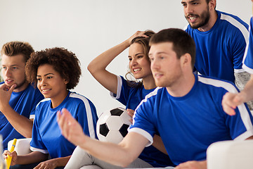 Image showing friends or football fans watching soccer at home