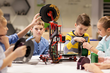 Image showing happy children with 3d printer at robotics school