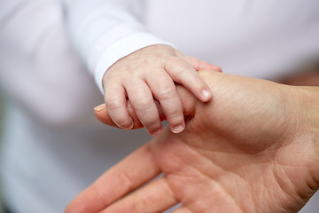 Image showing close up of mother and newborn baby hands