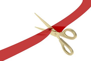 Image showing Cutting red ribbon