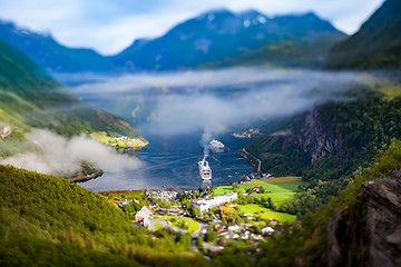 Image showing Geiranger fjord, Norway Tilt shift lens.