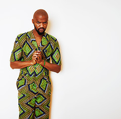 Image showing portrait of young handsome african man wearing bright green nati