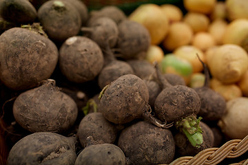 Image showing close up of black radish at grocery or market