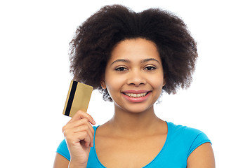 Image showing happy african american woman with credit card