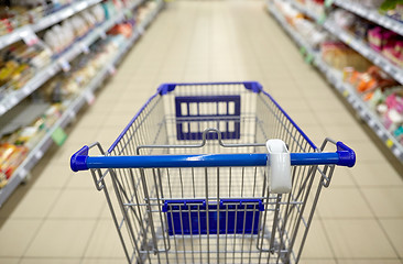 Image showing empty shopping cart or trolley at supermarket