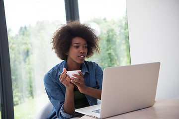 Image showing African American woman in the living room