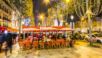 Image showing Street Terrace on Champs Elysees in a Winter Night