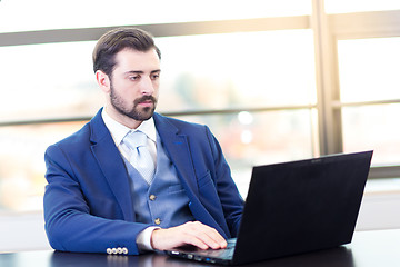 Image showing Businessman in office working on laptop computer.