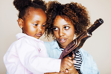 Image showing adorable sweet young afro-american mother with cute little daugh