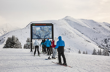 Image showing Skiers at the Top of the Slope