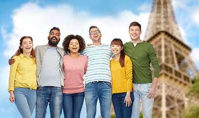 Image showing international group of people over eiffel tower