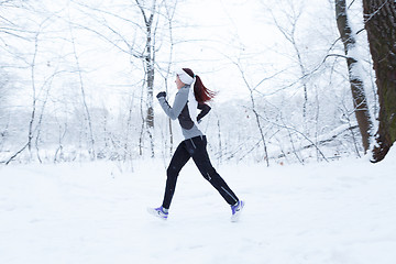 Image showing Winter landscape with running girl