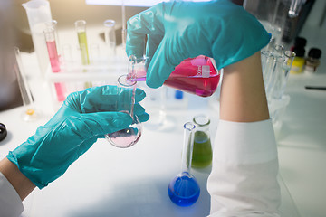 Image showing Chemical lab with technician, flasks