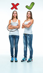 Image showing conceptual portrait of two beautiful twin young women