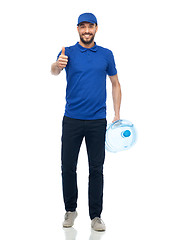 Image showing happy delivery man with bottle of water