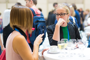 Image showing People interacting during coffee break at medical conference.