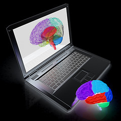 Image showing creative three-dimensional model of real human brain and scan on