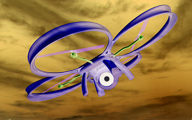 Image showing Drone, quadrocopter, with photo camera against the sky. 3D illus