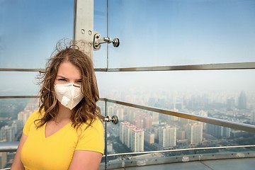 Image showing Woman in medical mask against the air pollution