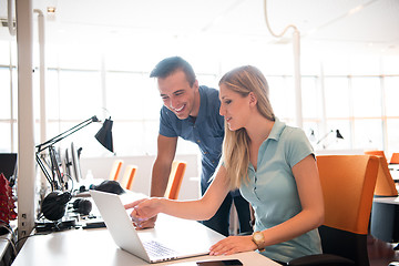 Image showing Group of young people employee workers with computer