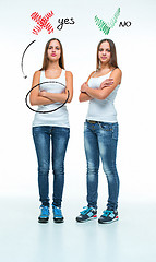 Image showing conceptual portrait of two beautiful twin young women