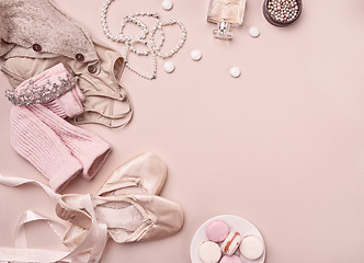 Image showing Vintage still Life with roses and Ballet Shoes