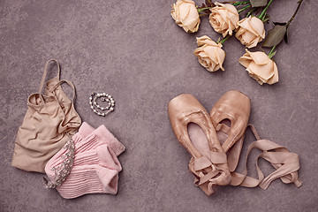 Image showing Vintage still Life with roses and Ballet Shoes