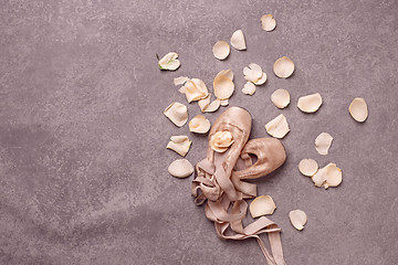 Image showing Vintage still Life with roses and Ballet Shoes