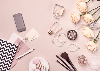 Image showing Vintage still Life with roses and Ballet Shoes