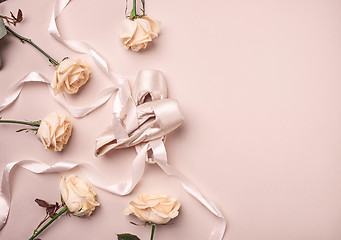 Image showing Vintage still Life with roses and Ballet Shoes