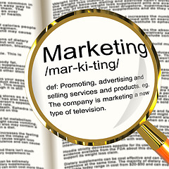 Image showing Marketing Definition Magnifier Showing Promotion Sales And Adver