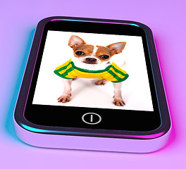 Image showing Cute Chihuahua Dog On Mobile Phone