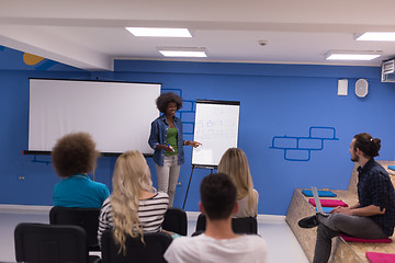 Image showing Black woman Speaker Seminar Corporate Business Meeting Concept