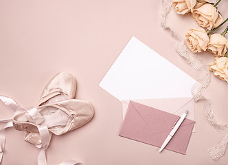 Image showing Vintage still Life with roses and Ballet Shoes