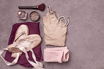 Image showing Vintage still Life with roses and Ballet Shoes