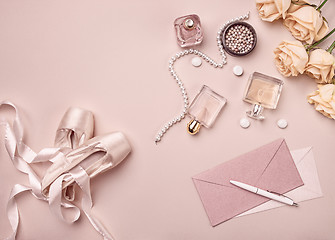 Image showing Vintage still Life with roses and Ballet Shoes