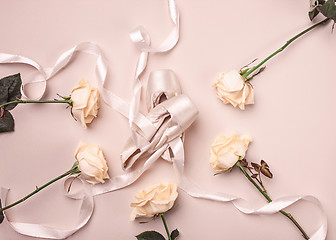 Image showing Vintage still Life with roses and Ballet Shoes