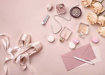 Image showing Vintage still Life with roses and Ballet Shoes