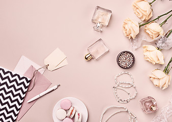 Image showing Vintage still Life with roses and Ballet Shoes