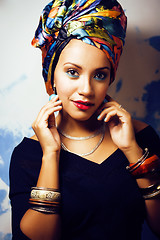 Image showing beauty bright african woman with creative make up, shawl on head