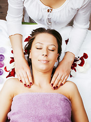 Image showing stock photo attractive lady getting spa treatment in salon, heal