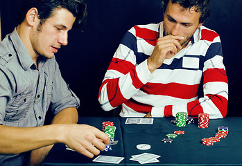 Image showing young people playing poker off-line tournament, friends party co