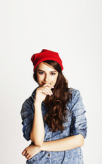 Image showing young cheerful brunette teenage girl on white background